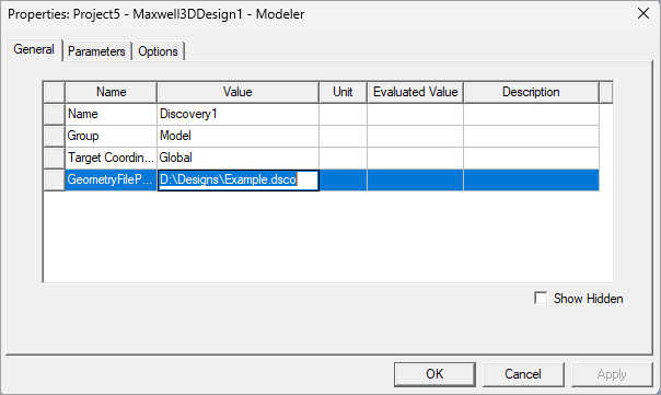 Properties dialog box. General tab.