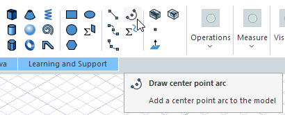 Draw center point arc icon in Draw ribbon.