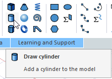 Draw cylinder icon selected in Draw ribbon.