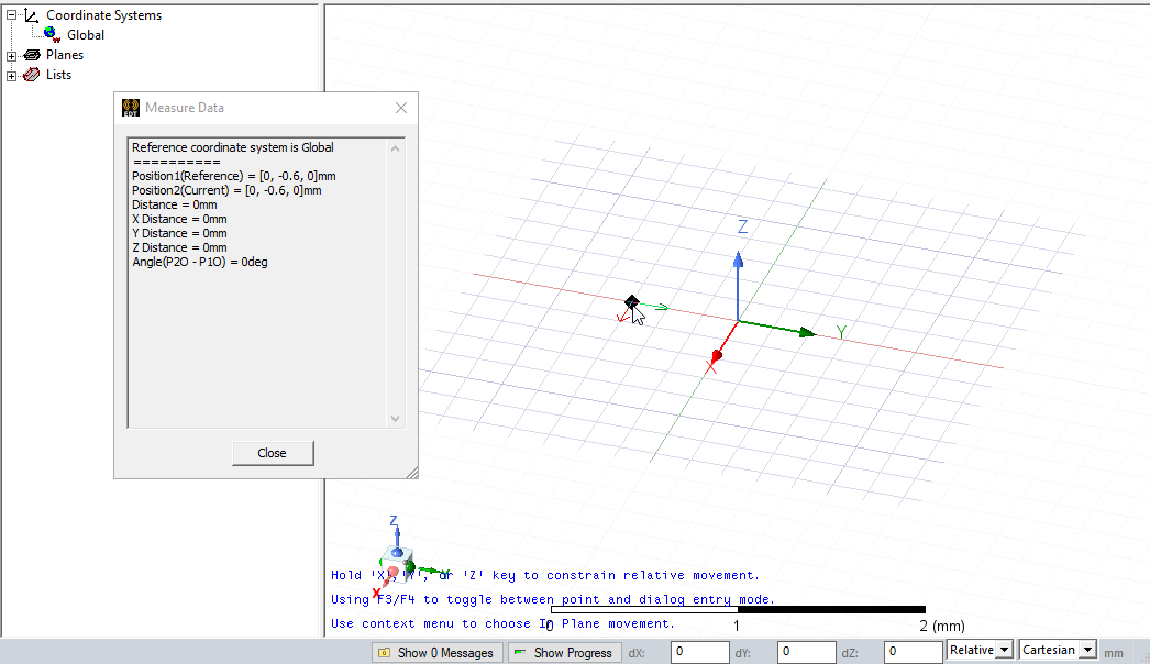 Modeler window. Measure Data dialog.