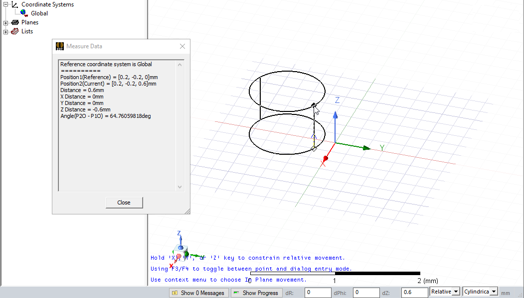 Modeler window showing base and height circles for a cylinder.