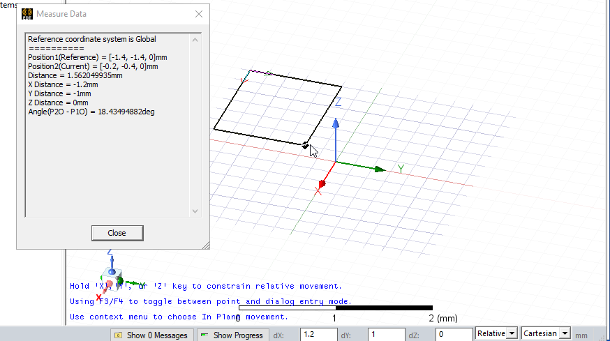 Modeler window showing a square.