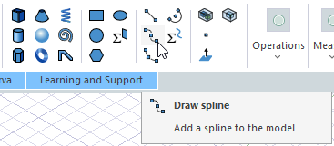 Spline icon selected in Draw ribbon.