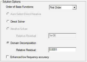 Solution Options groupbox, Domain Decomposition enabled.