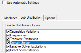 Job Distribution tab, Domain Solver option highlighted.