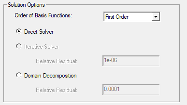 Solution Options, Direct Solver option selected.