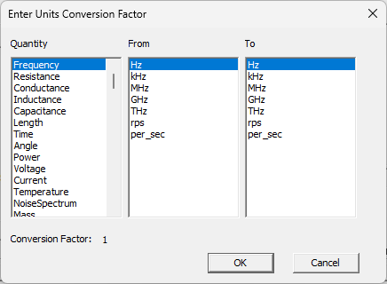 Enter Units Conversion Factor dialog.