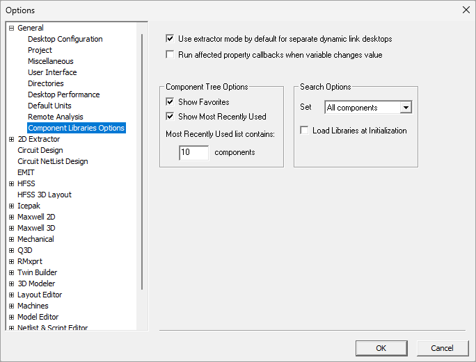 Component Libraries Options