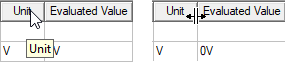 Grid with columns named Unit and Description. Mouse hovering over the column width line.