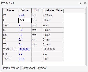Param Values tab in an application window. 