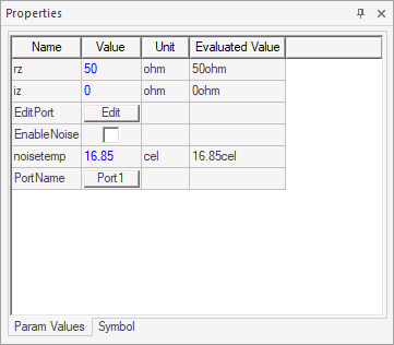 Symbol tab in the Properties window of AEDT. Information of modifiable attributes listed in tabular format. 