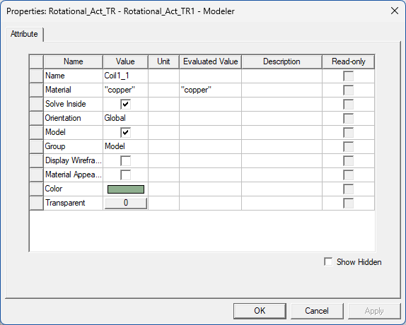 Properties window, Attributes tab.