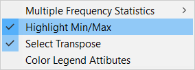 Shortcut menu, Highlight Min/Max selected