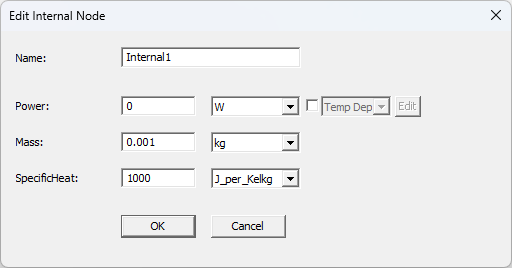Icepak Network Internal Node Properties dialog box, Parameter Values tab displayed.