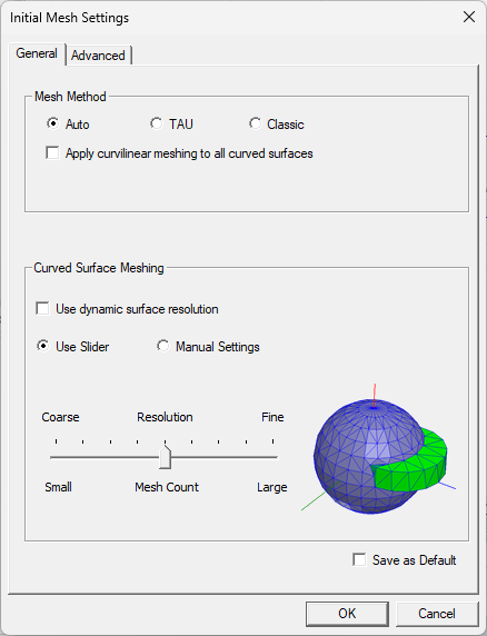Initial Mesh Settings dialog box