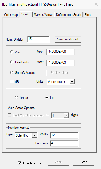 Attribute Settings dialog, Scale tab dialog.
