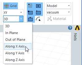 Movement mode drop-down menu, Along X Axis option highlighted.
