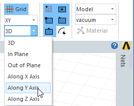 Movement Mode drop-down menu, Along Y Axis option highlighted.