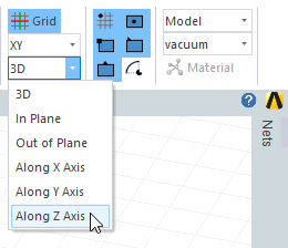 Movement Mode drop-down menu, Along Z axis option highlighted.