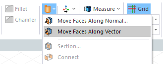 Surface drop-down menu. Move Faces Along Vector selected.