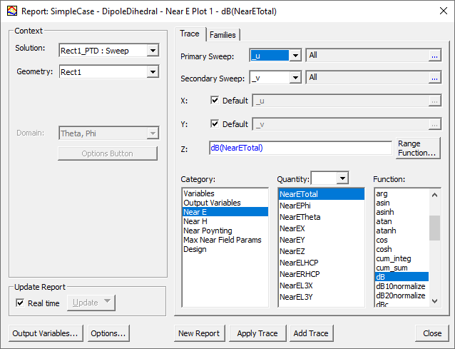 Report setup dialog.