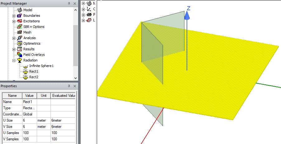 Modeler window displayinf model and radiation setup.