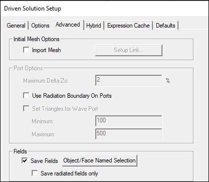 Driven Solution Setup dialog.