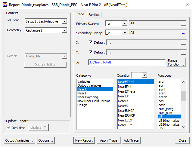 Report setup dialog.