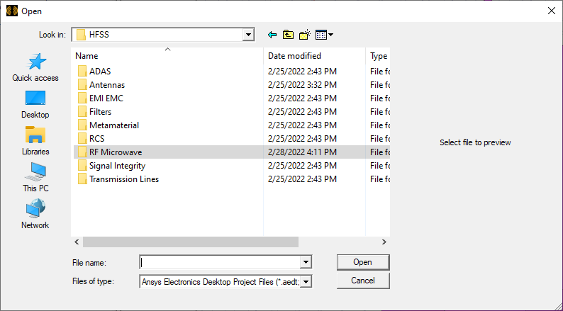 AEDT's File Browser Window AEDT's File Browser Window
