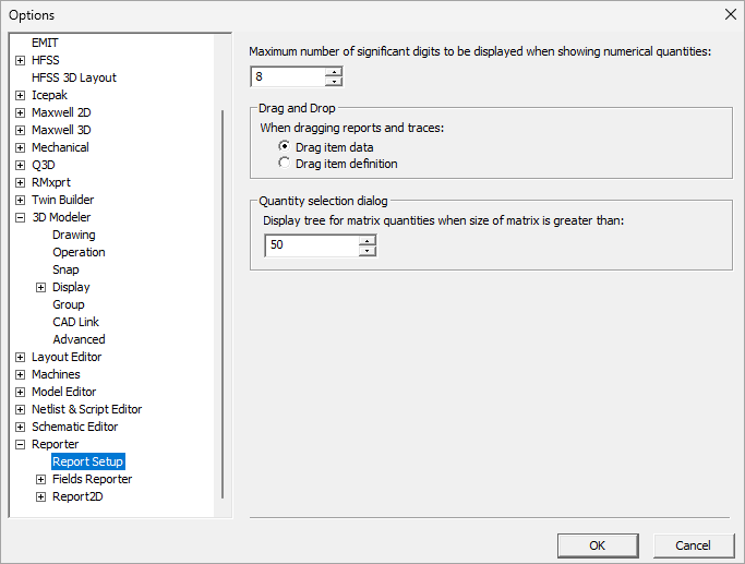 Report Setup Options
