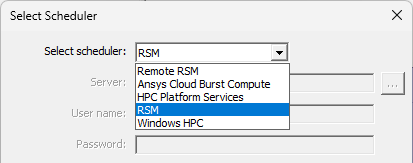Select Scheduler dialog box. Select Scheduler drop-down menu open.