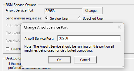 Change Ansoft Service Port dialog box.