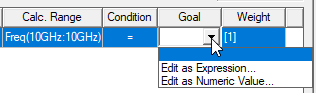 Goal Column drop-down menu open. 