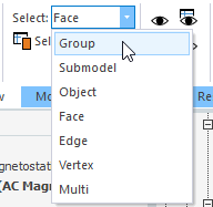 Select drop-down menu. Group option highlighted.