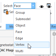 Select drop-down menu. Vertex option highlighted.