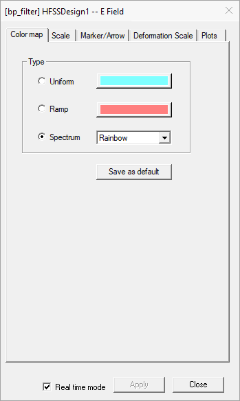 Attribute settings dialog. Color map tab.