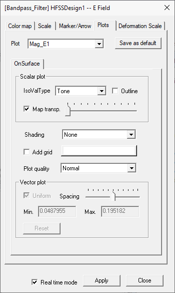 Attribute settings dialog. Plots tab.