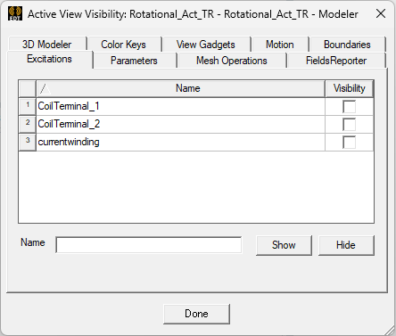 Active View Visibility Window, 3D Modeler tab.