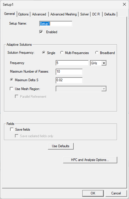 HFSS Setup Window