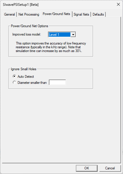 SIwave-PSI Setup - Power/Ground Nets Tab
