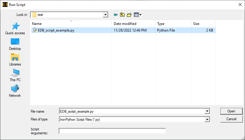 Run Script Explorer Window