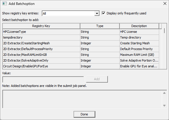 Add Batchoption dialog box. 