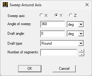 Sweep around axis dialog.