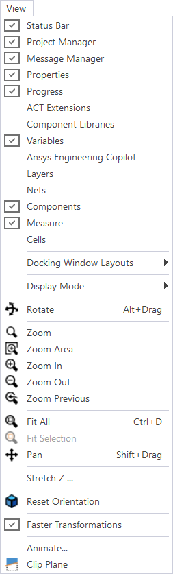 Layout Editor View Menu