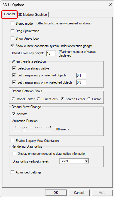 3D UI Options