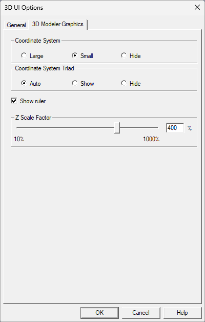 3D UI Options - 3D Modeler Graphics Tab
