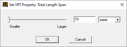 Set VRT Property: Total Length Span dialog. Slider.