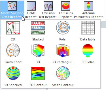 Modal Solution Data Report drop-down menu.