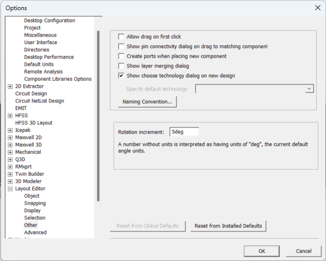 Options Window