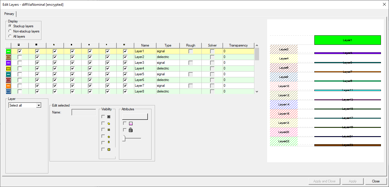 Edit Layers Window with Encryption